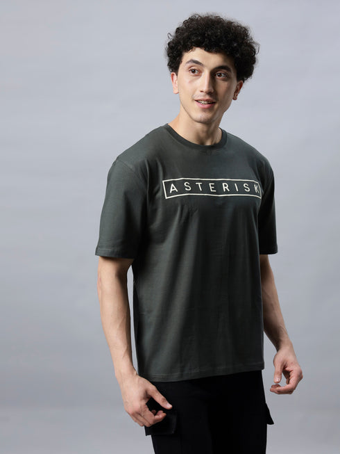 Bold Comfort: Men's Oversize Printed Cotton T-Shirt Blue