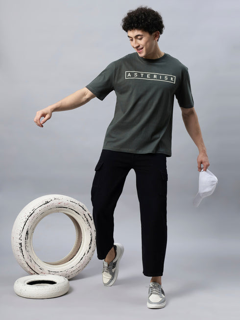 Bold Comfort: Men's Oversize Printed Cotton T-Shirt Grey