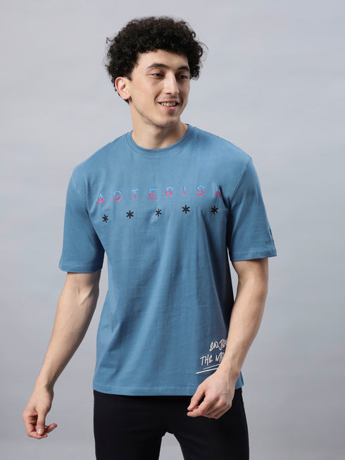 Bold Comfort: Men's Oversize Printed Cotton T-Shirt Grey