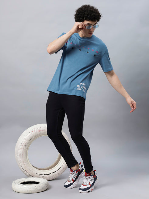 Bold Comfort: Men's Oversize Printed Cotton T-Shirt Grey