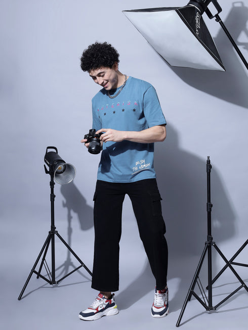 Bold Comfort: Men's Oversize Printed Cotton T-Shirt Grey