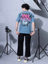 Bold Comfort: Men's Oversize Printed Cotton T-Shirt Grey