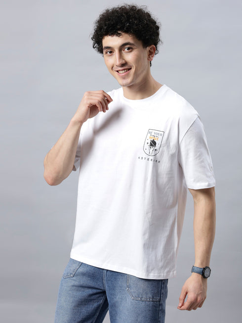 Bold Comfort: Men's Oversize Printed Cotton T-Shirt Grey