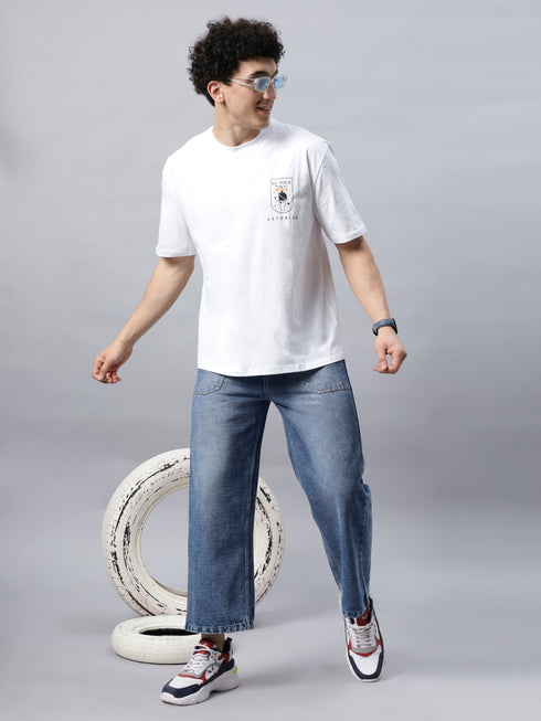 Bold Comfort: Men's Oversize Printed Cotton T-Shirt Blue