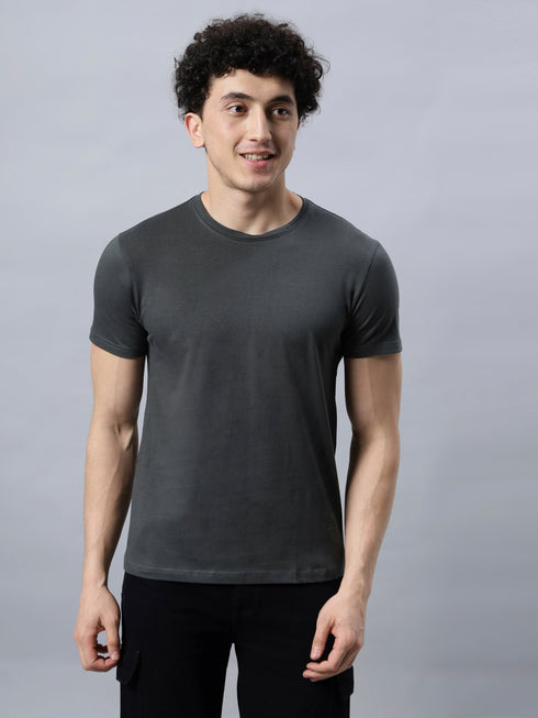 Men's 100% Cotton Round Neck Solid T-shirt Peach
