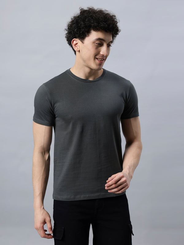 Men's 100% Cotton Round Neck Solid T-shirt Graphite Grey