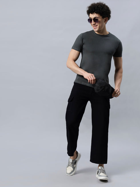 Men's 100% Cotton Round Neck Solid T-shirt Greyish Teal