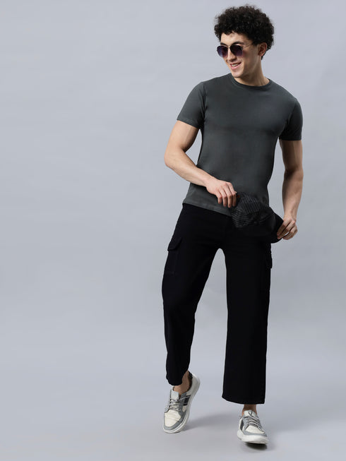 Men's 100% Cotton Round Neck Solid T-shirt Dark Sea Green