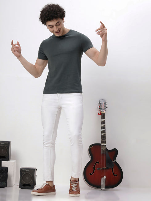 Men's 100% Cotton Round Neck Solid T-shirt Peach