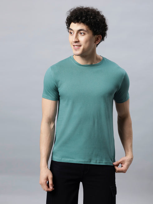 Men's 100% Cotton Round Neck Solid T-shirt Dark Sea Green