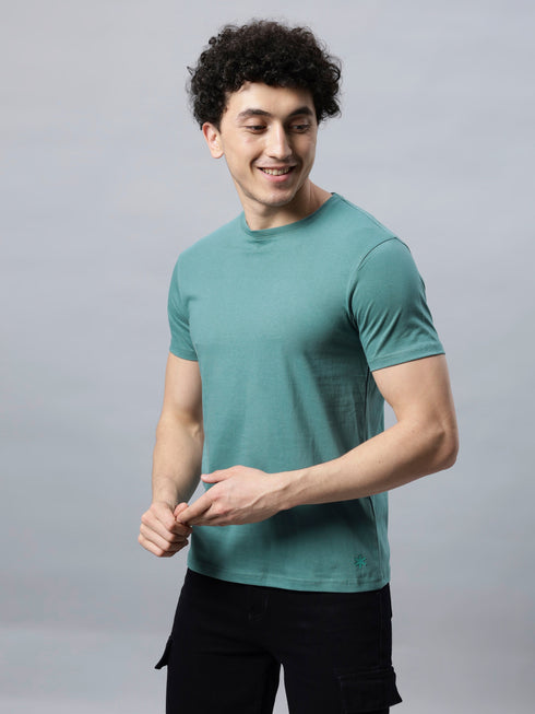 Men's 100% Cotton Round Neck Solid T-shirt Greyish Teal