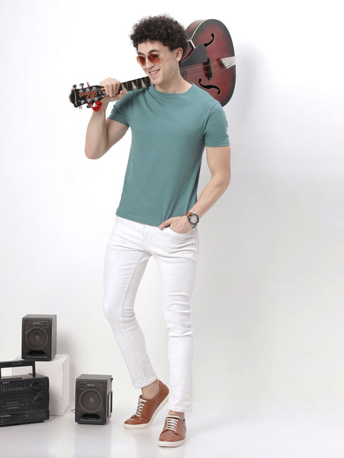 Men's 100% Cotton Round Neck Solid T-shirt Peach