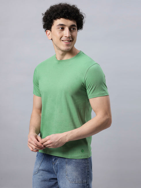 Men's 100% Cotton Round Neck Solid T-shirt Dark Sea Green