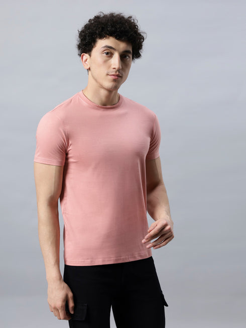 Men's 100% Cotton Round Neck Solid T-shirt Peach