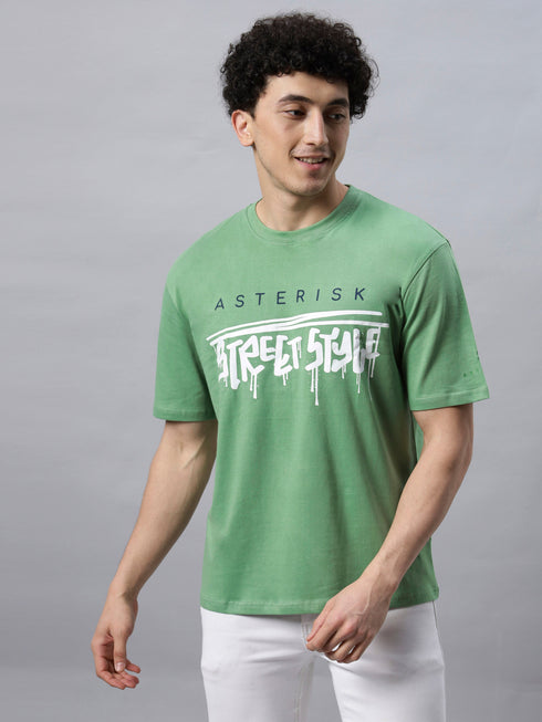 Bold Comfort: Men's Oversize Printed Cotton T-Shirt Grey