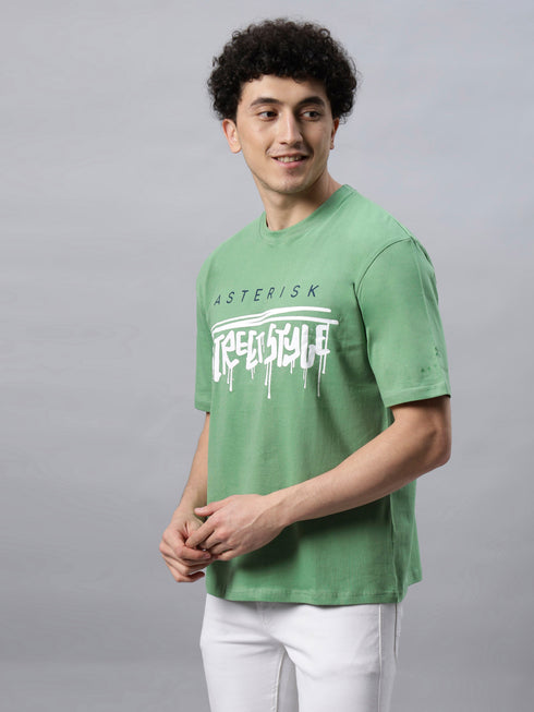 Bold Comfort: Men's Oversize Printed Cotton T-Shirt Grey