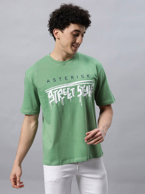 Bold Comfort: Men's Oversize Printed Cotton T-Shirt Grey