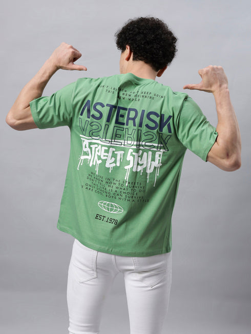 Bold Comfort: Men's Oversize Printed Cotton T-Shirt Blue