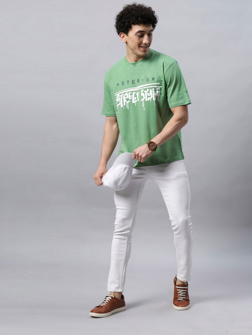 Bold Comfort: Men's Oversize Printed Cotton T-Shirt Grey