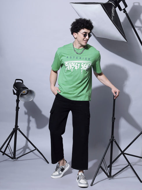 Bold Comfort: Men's Oversize Printed Cotton T-Shirt Grey