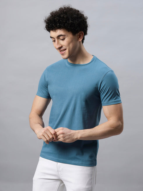 Men's 100% Cotton Round Neck Solid T-shirt Peach