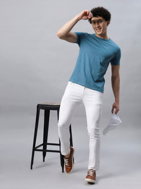 Men's 100% Cotton Round Neck Solid T-shirt Dark Sea Green