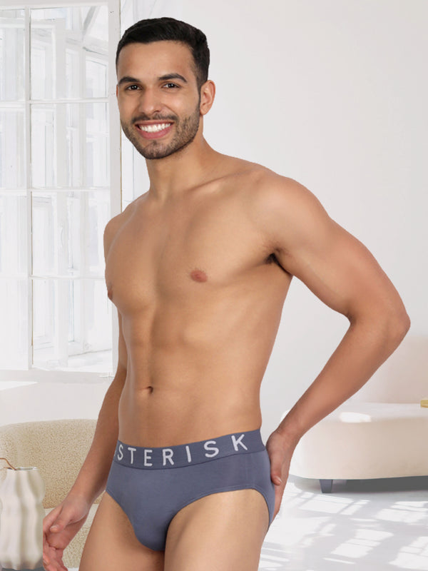 Men's Micromodal Solid Brief - Ultra Soft, Antimicrobial, No Marks Waistband - Stone Blue