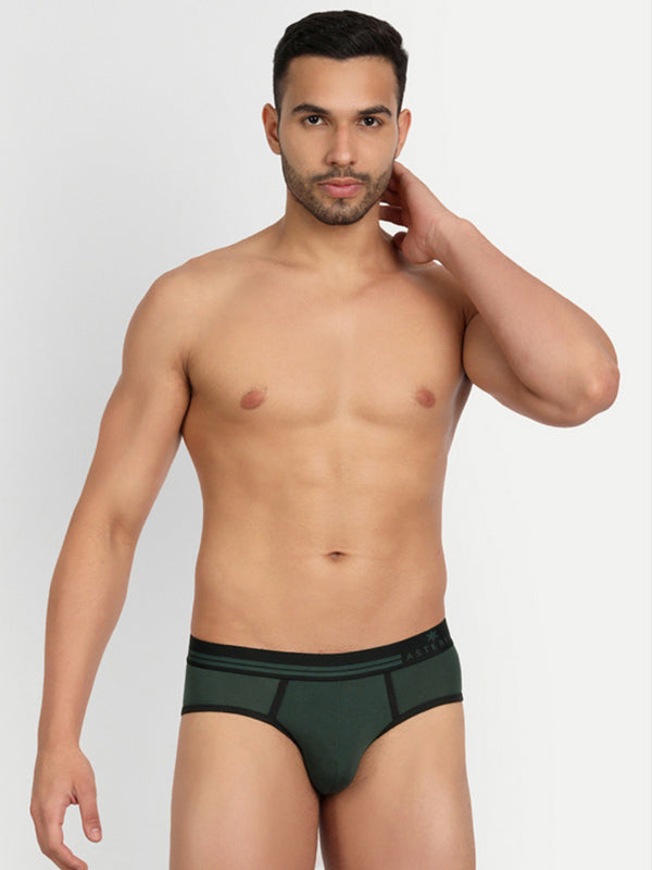 Men's Micro Modal Briefs with Piping Forest Green