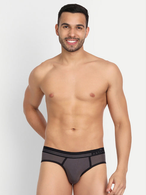 Men's Micro Modal Briefs with Piping Stone Blue
