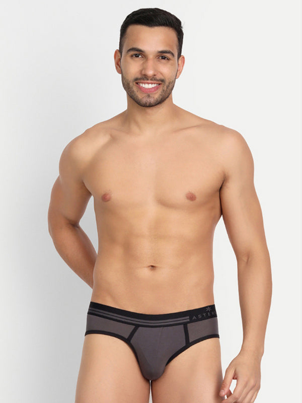 Men's Micro Modal Briefs with Piping Midnight Grey