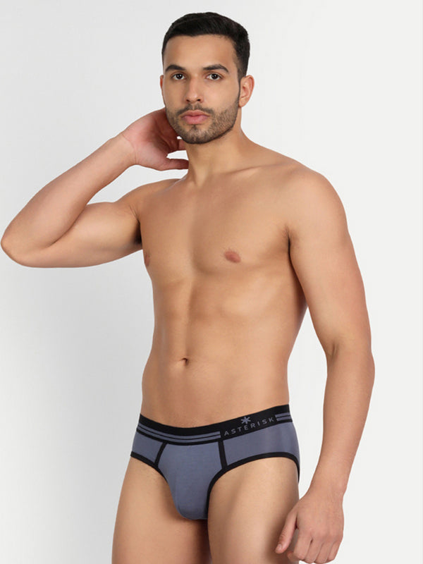 Men's Micro Modal Briefs with Piping Stone Blue